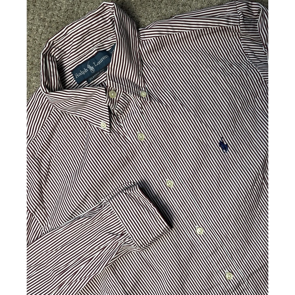 Polo Ralph Lauren Mens Medium Classic Fit Button Down Shirt Long Sleeve Striped